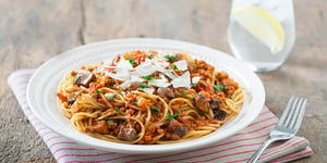 Photo de la Recette: SPAGHETTI TOTAL AUX CHAMPIGNONS ET AUX LENTILLES MIJOTÉS