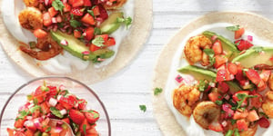 Photo de la Recette: TACOS AUX CREVETTES ET SALSA DE FRAISES