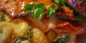 Veau Saltimbocca (prosciutto, vin blanc, sauge & fromage Bergeron)