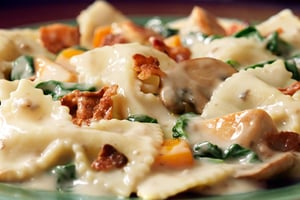 Farfalles au Poulet et au Bacon avec Épinards et Champignons
