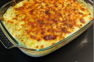 GRATIN DE POMMES DE TERRE AU JAMBON ET AUX POIREAUX