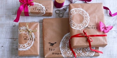 Paquets Cadeaux de Noël Originaux à Effet Dentelle