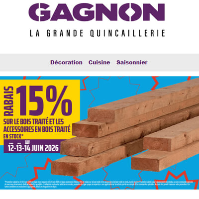 Image de la Promotion 15% sur le bois traité et les accessoires de bois traité !