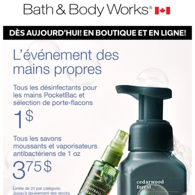 Image de la Promotion Des mains propres avec les offres à 1 $ et plus