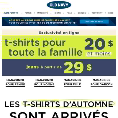 Image de la Promotion TOUS les T-shirts pour la Famille – 20 $ et moins