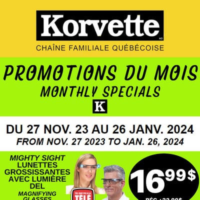 Image de la Promotion Les Magasins Korvette - PROMOTIONS DU MOIS - FIN NOVEMBRE