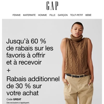 Image de la Promotion Jusqu’à 60 % de Rabais sur nos Nouveaux Favoris — plus 30 % de Rabais ADDITIONNEL pour vous