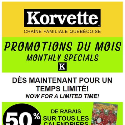 Image de la Promotion Les Magasins Korvette - PROMOTIONS DU MOIS - DÉBUT DÉCEMBRE