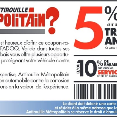 Image de la Promotion Rabais Aînés Antirouille Métropolitain FADOQ