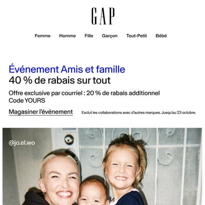 Image de la Promotion De retour : 40 % de rabais sur tout, juste pour vous