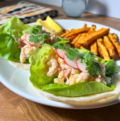 Tacos aux crevettes nordiques et patates douces à friteuse à air