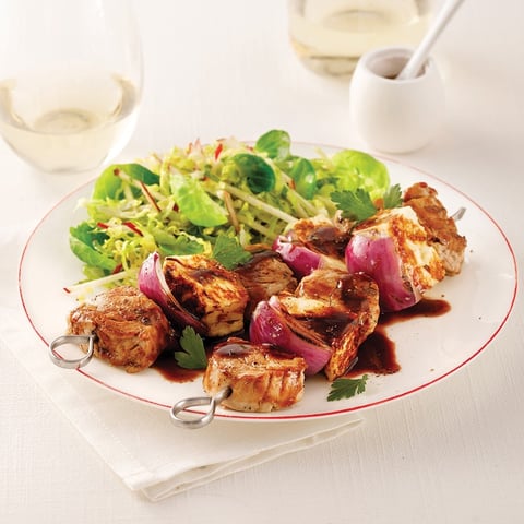 Brochettes de Porc et Halloumi marinés à la Bière