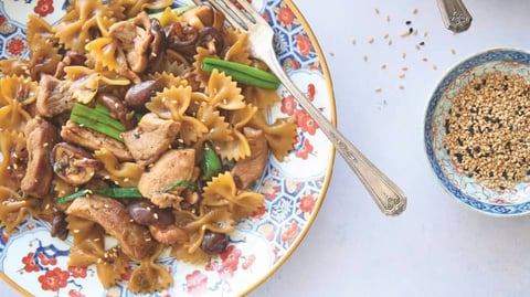 Farfalles au Porc et aux Champignons à l'Asiatique