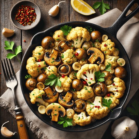 Poêlée de Champignons à l'Ail et Chou-Fleur