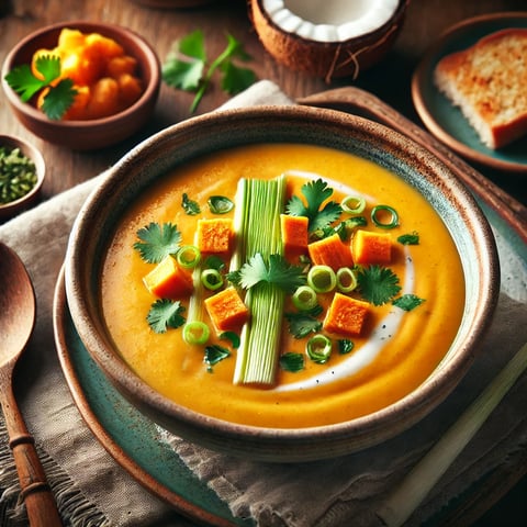 Soupe de Patates Douces, Poireaux et lait de coco