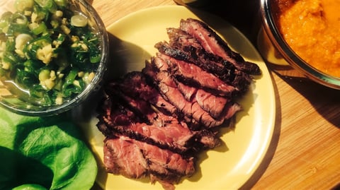 Bavette Marinée et Sauce Gingembre et Oignons Verts