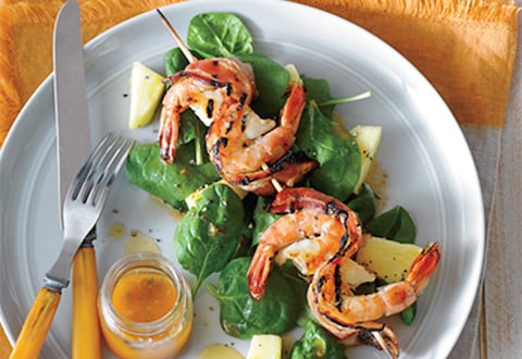 Brochettes de Crevettes au Bacon