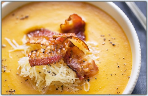 POTAGE CRÉCY AU BACON ET CHEDDAR