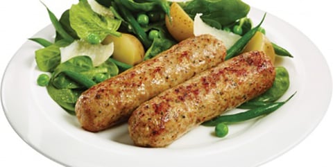 Saucisses Florentine avec Salade d'épinards et de Pommes de Terre Grelots