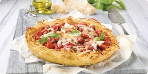 Tarte Spaghetti au Pepperoni Gratin Parmesan