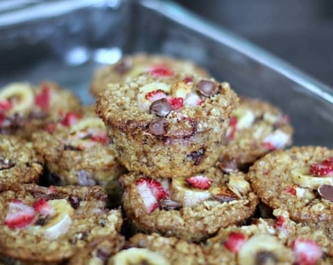 Muffins Farine D'avoine aux Pépites de Chocolat, Bananes et Fraises