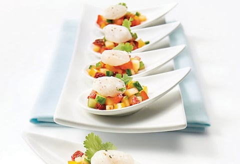 Bouchées de Pétoncles sur Salsa Fruitée