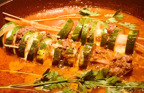 Brochettes de Zucchinis, Boeuf et Fromage