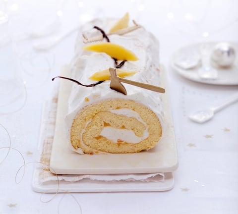 Bûche Roulée, Neige à la Vanille et Mangue
