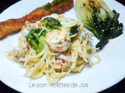 CAPELLINIS AUX CREVETTES, GOBERGE ET BROCOLI