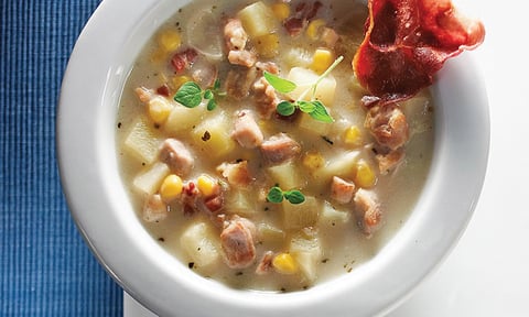 Chaudrée de Poulet avec Chips de Pancetta
