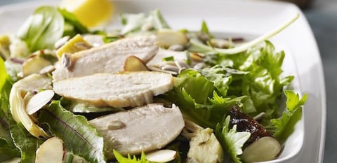 Salade au Poulet aux Cœurs D’artichauts et aux Dattes avec Vinaigrette au Yogourt à la Menthe
