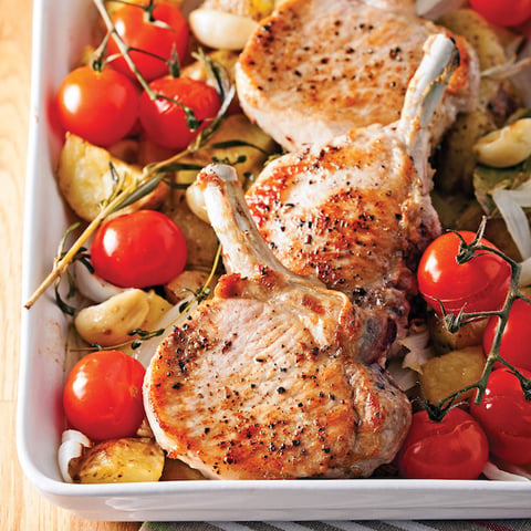 Côtelettes de Porc et Légumes Rôtis
