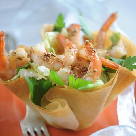 Coupelles Croustillantes de Gambas au Sésame