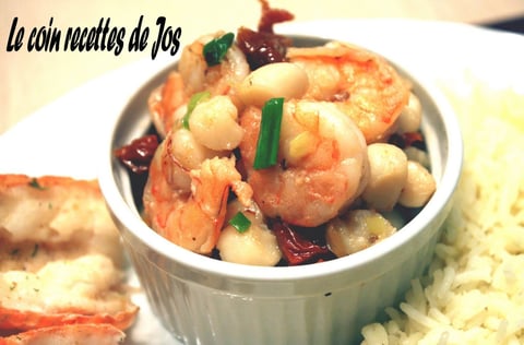 Crevettes et Pétoncles Flambés au Cognac