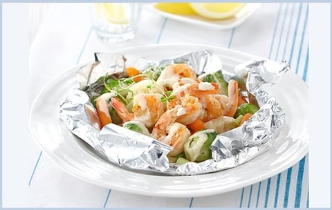 Crevettes Grillées et Légumes Grillés