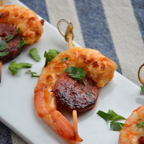 Brochettes de Gambas et Chorizo pour L'apéritif