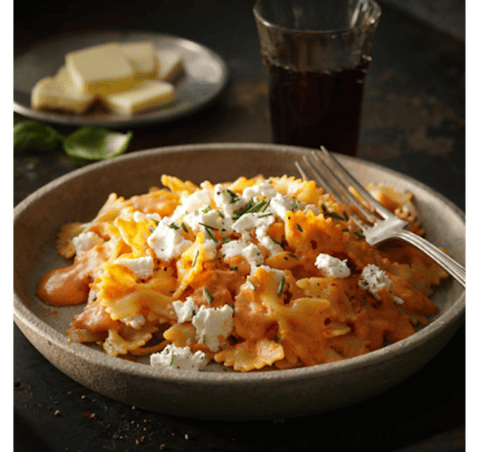 FARFALLE CRÉMEUSES AUX POIVRONS ROUGES RÔTIS