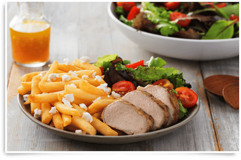 Filet de Porc à L’érable et à la Moutarde avec Superfries au Fromage de Chèvre