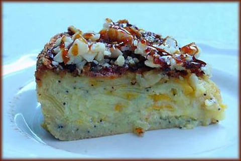 Gâteau Fondant Pommes/Abricots au Croquant Caramélisé de Macadamia