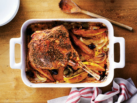 Gigot D'agneau et Legumes Caramelises