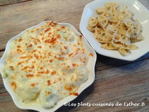 Gratin de Crevettes, Pétoncles et Chou-fleur
