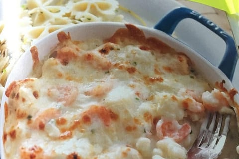GRATIN DE CREVETTES PÉTONCLES ET CHOU-FLEUR