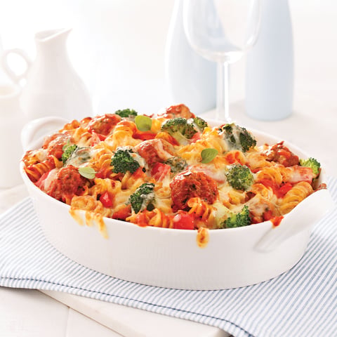 Gratin de Fusillis aux Légumes et Mini-boulettes de Viande