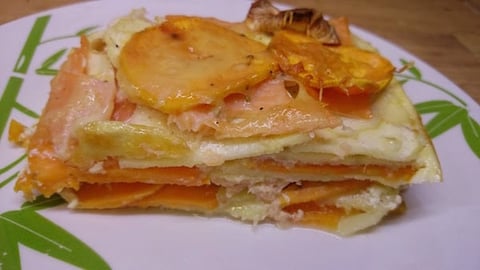 Gratin de Panais et Patate Douce à la Truite Fumée