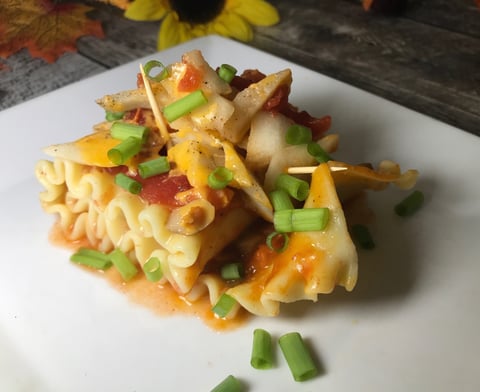 Lasagne Roulée farcie de Légumes, Fromage et une Sauce aux Pommes
