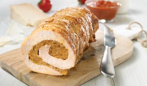 LONGE DE PORC FARCIE À LA SAUCISSE ITALIENNE, SAUCE MARINARA