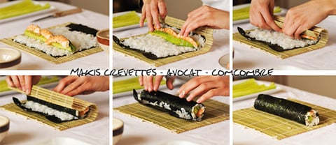 Makis Concombre Avocat Crevettes, Makis Californiens, Makis Chèvre Tomates Sechées