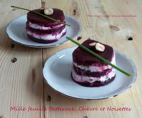 Mille feuille Betterave, Chèvre et Noisettes