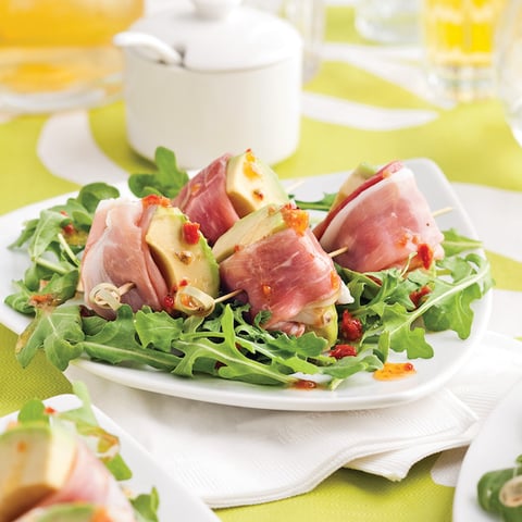 Mini-Brochettes à L'avocat et au Prosciutto