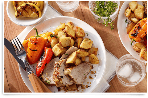 Morceaux de Pommes de Terre Pelure Rouge avec Filet de Porc au Thym